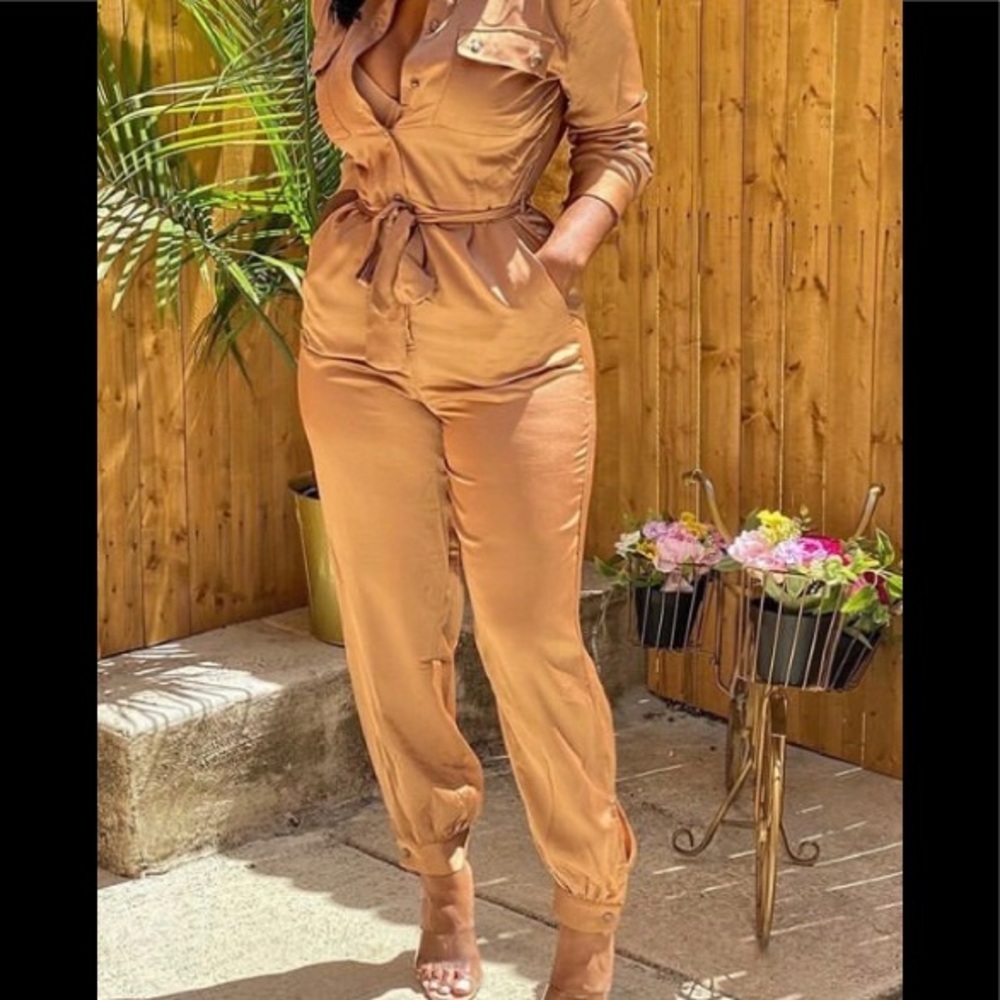 Brand New. Tan Jumpsuit. Size Medium